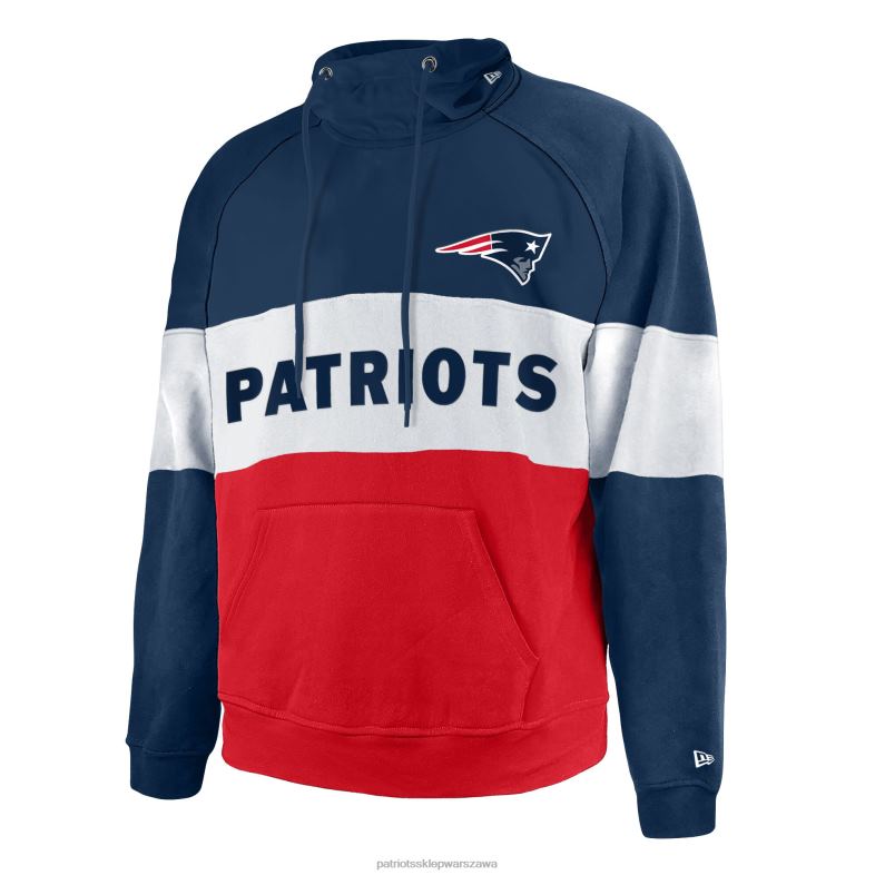 Patriots Jersey mężczyźni Nowa era granatowo-czerwona, duża i wysoka bluza z kapturem z polaru w bloki kolorów, raglanowa odzież 6RBB757