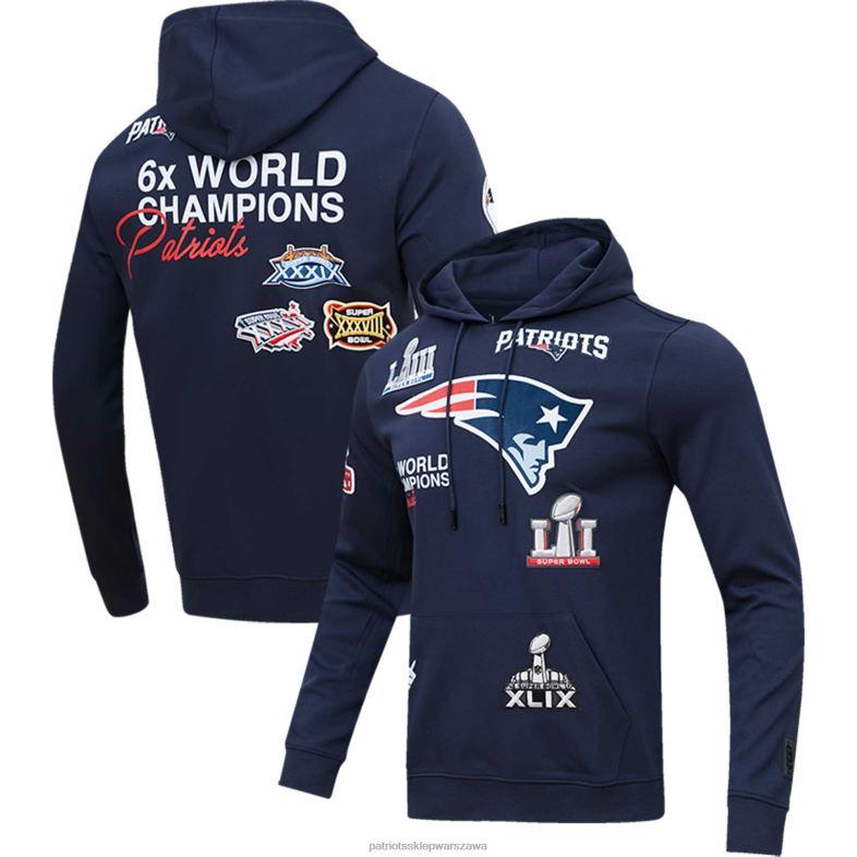 Patriots Jersey mężczyźni Profesjonalna granatowa bluza z kapturem 6x Super Bowl Champions odzież 6RBB507