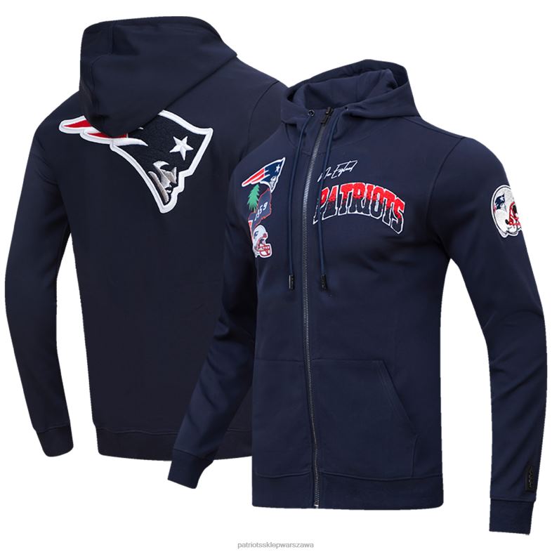 Patriots Jersey mężczyźni Profesjonalna granatowa bluza z kapturem i suwakiem na całej długości odzież 6RBB619