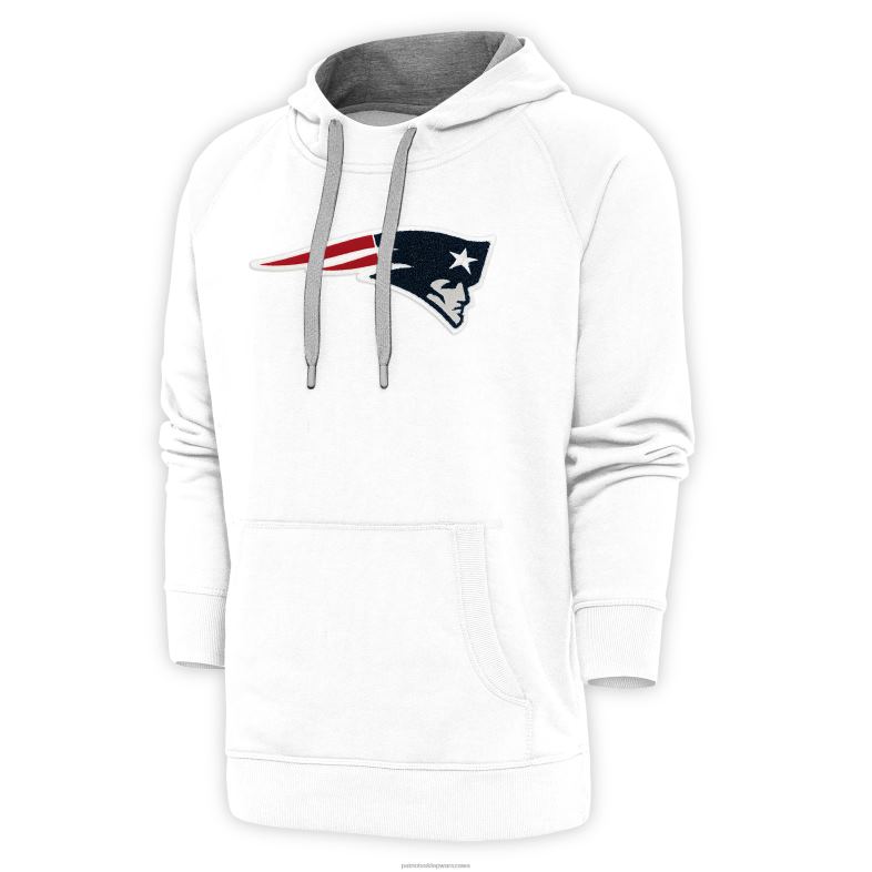 Patriots Jersey mężczyźni biała bluza z kapturem z szenilowej tkaniny Victory Antigua odzież 6RBB682