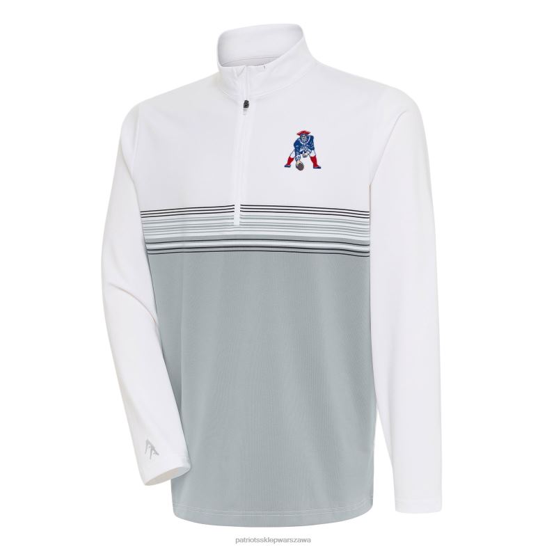 Patriots Jersey mężczyźni biała bluza z logo zespołu Antigua w stylu retro, zapinana na zamek ćwiartkowy odzież 6RBB749