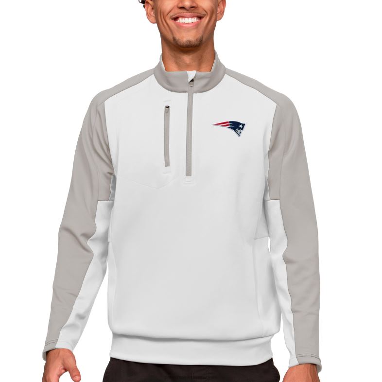 Patriots Jersey mężczyźni biała bluza z zamkiem błyskawicznym Antigua odzież 6RBB694