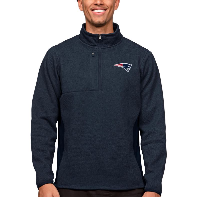 Patriots Jersey mężczyźni bluza golfowa z zamkiem błyskawicznym w kolorze melanżowym antigua w kolorze granatowym odzież 6RBB703