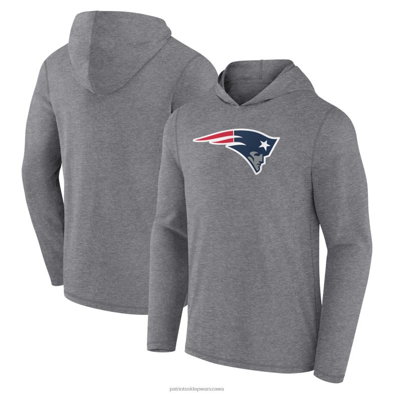 Patriots Jersey mężczyźni bluza z kapturem z długim rękawem i logo Fanatics Heather Grey Primary Logo odzież 6RBB514