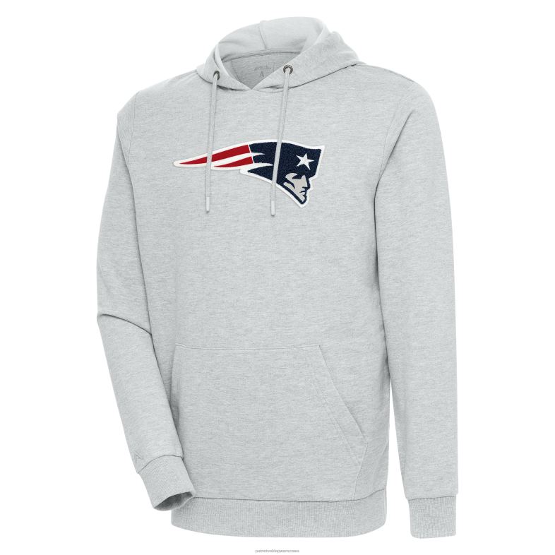 Patriots Jersey mężczyźni bluza z kapturem z szenilowej dzianiny Antigua w kolorze szarym melanżowym odzież 6RBB699