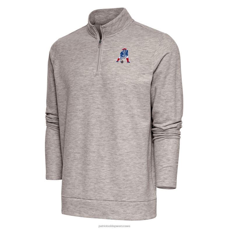 Patriots Jersey mężczyźni bluza z logo zespołu Antigua Oatmeal z logo dawnego stylu gambit z zamkiem ćwiartkowym odzież 6RBB652