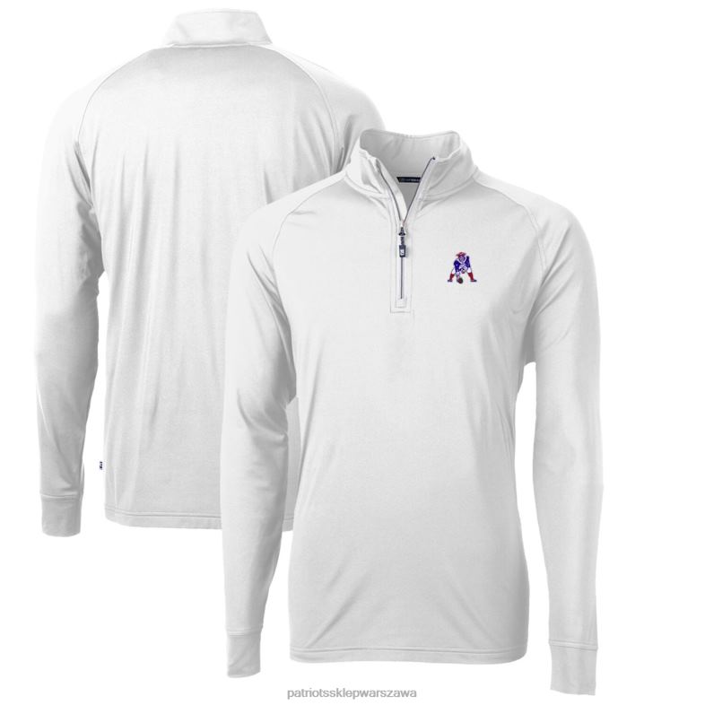 Patriots Jersey mężczyźni cutter & buck biały, elastyczny, ekologiczny dzianinowy top z recyklingu, zapinany na zamek błyskawiczny odzież 6RBB646