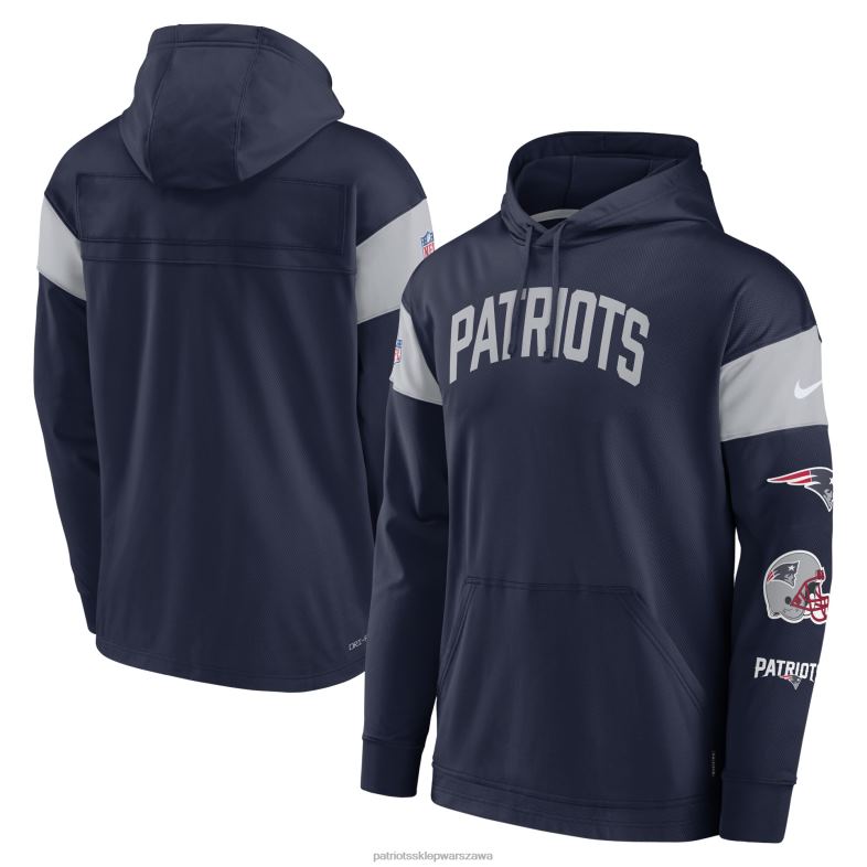 Patriots Jersey mężczyźni granatowa bluza z kapturem Nike Sideline Athletic Arch Jersey Performance odzież 6RBB515
