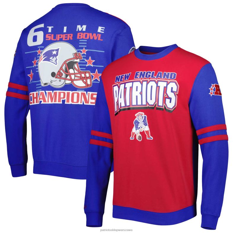 Patriots Jersey mężczyźni mitchell & ness czerwona/królewska bluza z kapturem typu big & tall gridiron classics odzież 6RBB653