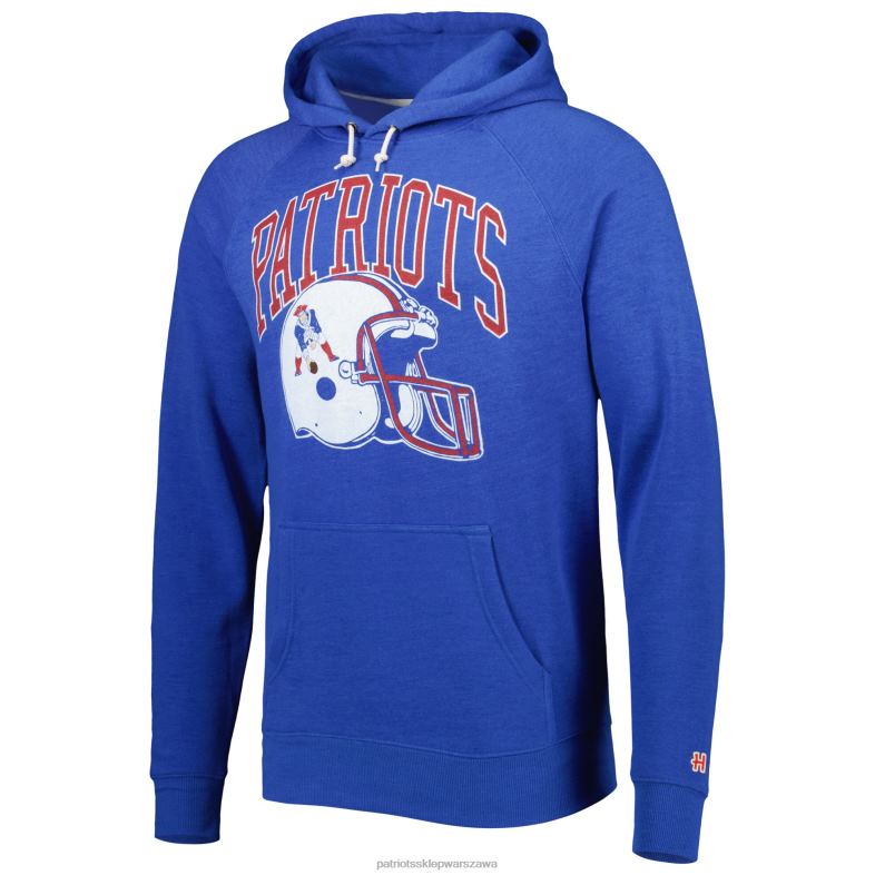 Patriots Jersey mężczyźni raglanowa bluza z kapturem Homage Royal Retro Helm Tri-Blend odzież 6RBB617