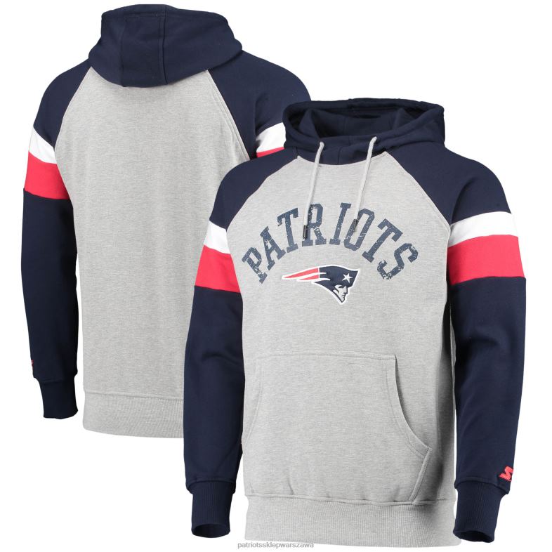 Patriots Jersey mężczyźni raglanowa bluza z kapturem Starter Heathered Grey/Granatowa Home Run odzież 6RBB805