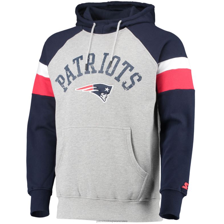 Patriots Jersey mężczyźni raglanowa bluza z kapturem Starter Heathered Grey/Granatowa Home Run odzież 6RBB805