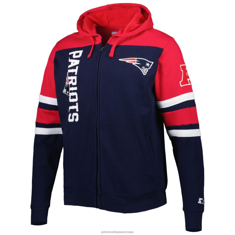 Patriots Jersey mężczyźni startowa granatowa ekstremalna kurtka z kapturem i suwakiem na całej długości odzież 6RBB510