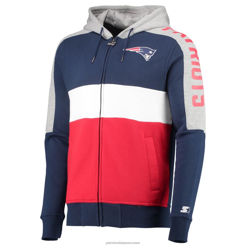 Patriots Jersey mężczyźni startowa granatowo-czerwona bluza z kapturem z blokami kolorów i suwakiem na całej długości odzież 6RBB669