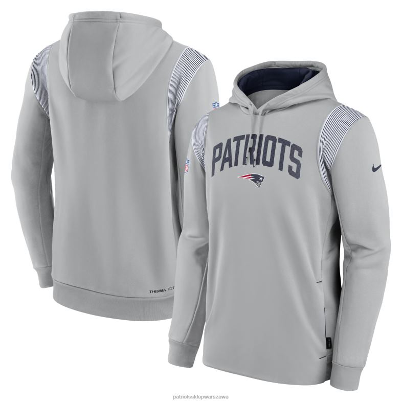 Patriots Jersey mężczyźni szara bluza z kapturem Nike Sideline Athletic Stack Performance odzież 6RBB491