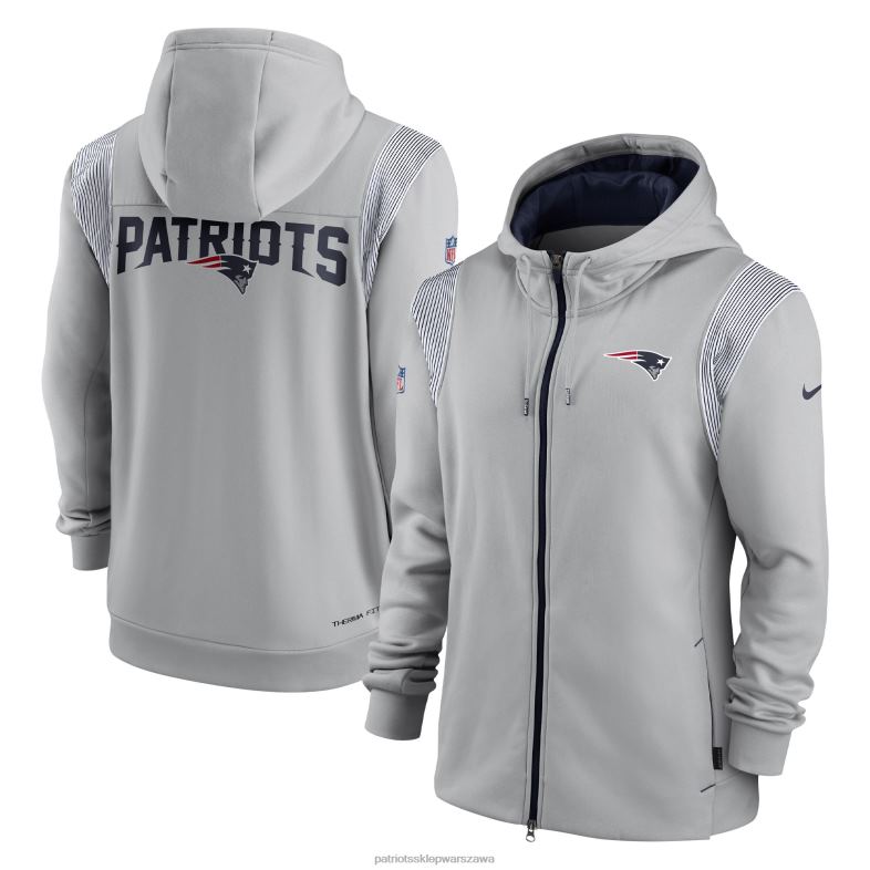 Patriots Jersey mężczyźni szara bluza z kapturem i zamkiem błyskawicznym Nike Performance Sideline Lockup odzież 6RBB498