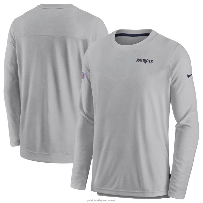 Patriots Jersey mężczyźni szara koszulka z długim rękawem Nike Sideline Lockup Performance odzież 6RBB621