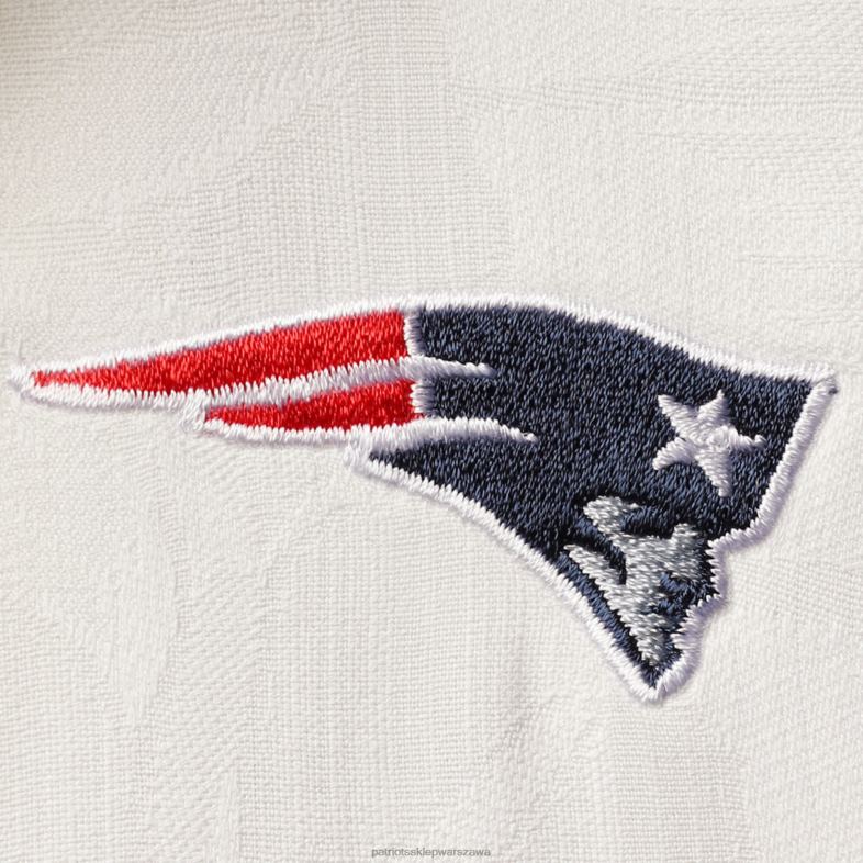 Patriots Jersey mężczyźni Biała zapinana koszula Tommy Bahama Tropic Zone Camp odzież 6RBB1684