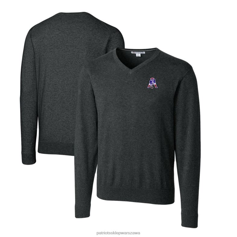 Patriots Jersey mężczyźni Cutter & Buck Heather Carbon Throwback Logo Lakemont Tri-Blend Duży i wysoki sweter z dekoltem w szpic odzież 6RBB1688