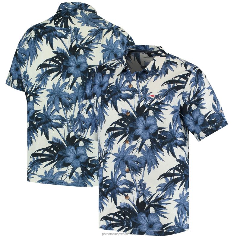 Patriots Jersey mężczyźni Zapinana na guziki koszula Tommy Bahama Navy Harbour Island Hibiscus Camp odzież 6RBB1681