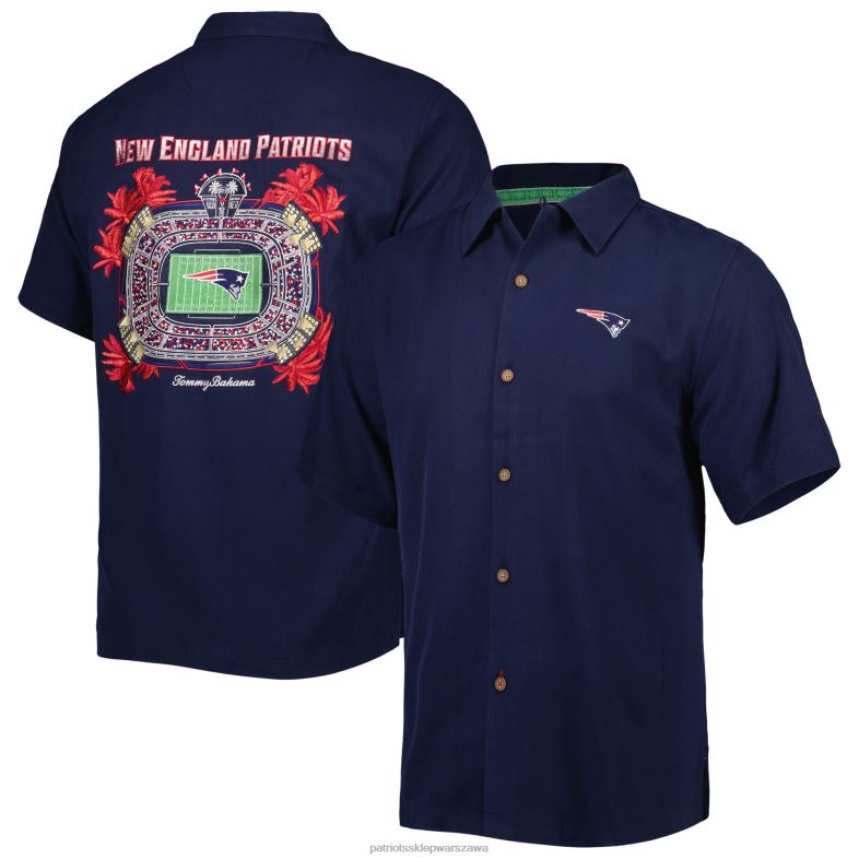 Patriots Jersey mężczyźni Zapinana na guziki koszula tommy bahama w kolorze granatowym top of your game camp odzież 6RBB1638