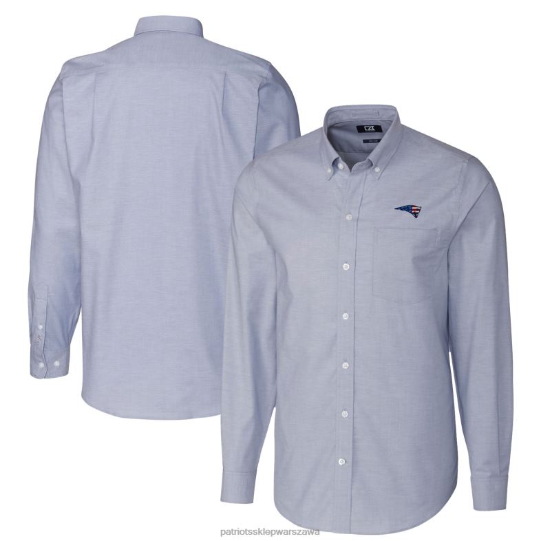 Patriots Jersey mężczyźni cut & buck jasnoniebieska, duża, rozciągliwa koszula oxford z długimi rękawami, zapinana na guziki odzież 6RBB1664