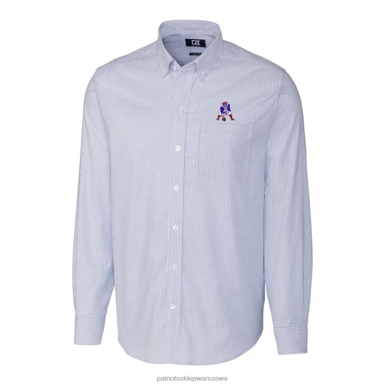 Patriots Jersey mężczyźni kuter & buck w proszku niebieska koszulka z logo retro, elastyczna koszula oxford w paski z długimi rękawami zapinana na guziki odzież 6RBB1676