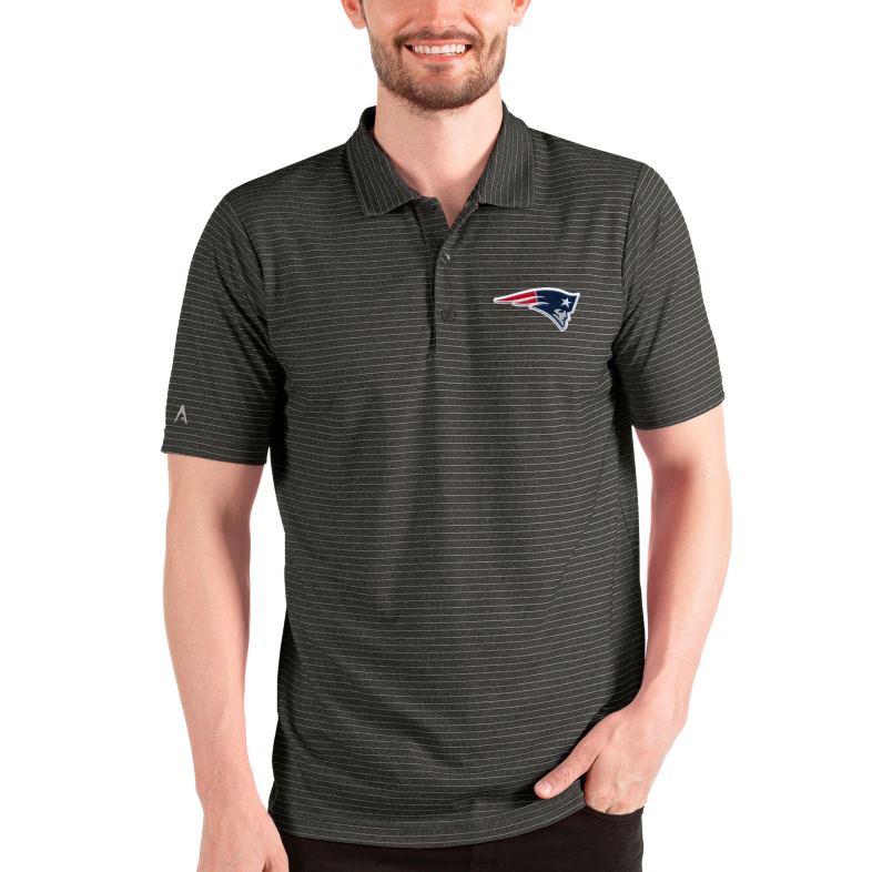 Patriots Jersey mężczyźni Antigua melanżowa czarno-srebrna koszulka polo z nadrukiem odzież 6RBB1483