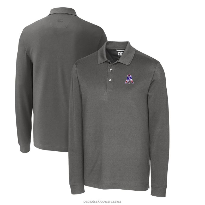 Patriots Jersey mężczyźni Cutter & Buck Steel Advantage Tri-blend Pique duże i wysokie polo z długimi rękawami odzież 6RBB1408