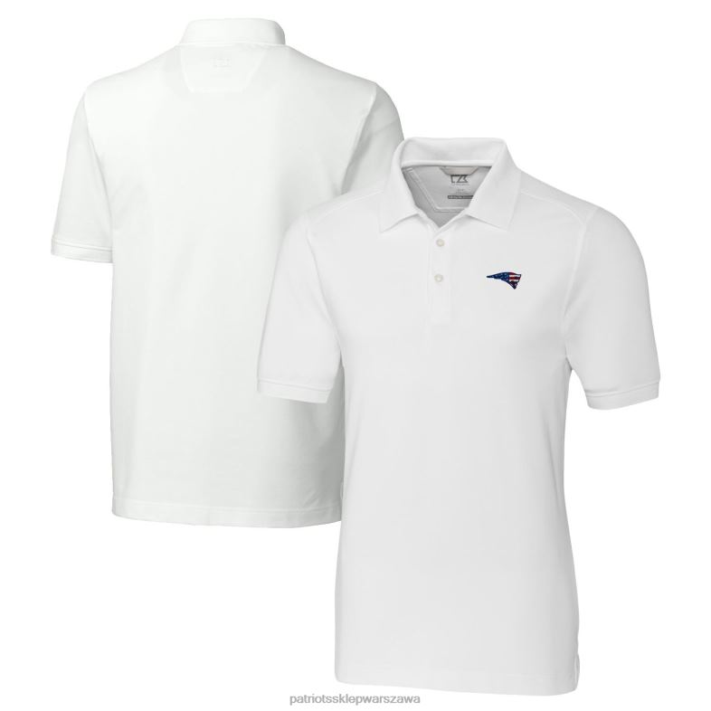 Patriots Jersey mężczyźni Cutter & Buck biała duża i wysoka koszulka polo z piki z potrójną mieszanką odzież 6RBB1567