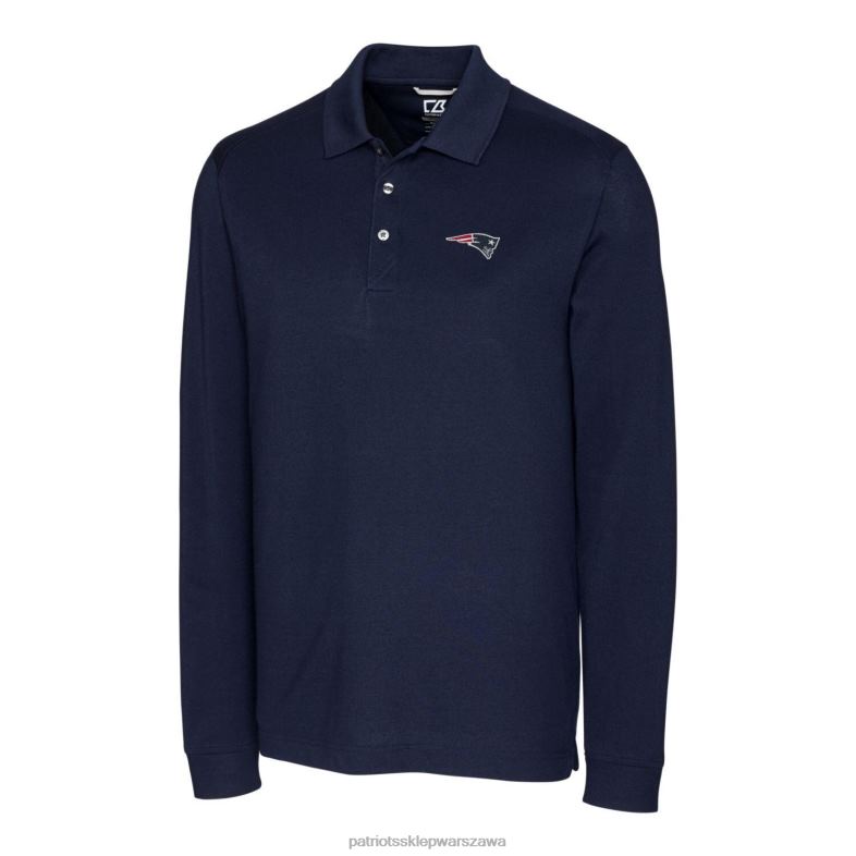 Patriots Jersey mężczyźni Koszulka polo z długim rękawem Cut & Buck Navy Advantage odzież 6RBB1425