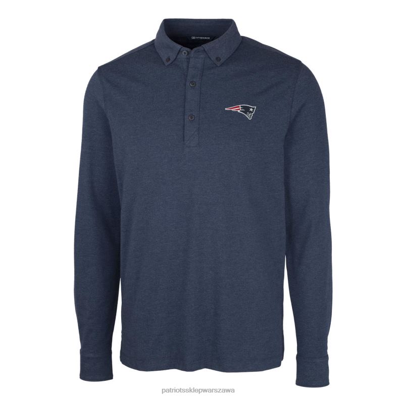 Patriots Jersey mężczyźni Koszulka polo z długim rękawem Cutter & Buck Heather Navy Advantage odzież 6RBB1458