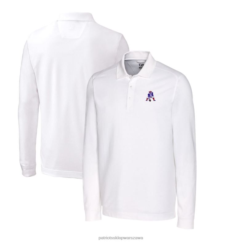 Patriots Jersey mężczyźni biała koszulka polo z długim rękawem z piki z potrójną mieszanką i przewagą Cutter & Buck odzież 6RBB1531