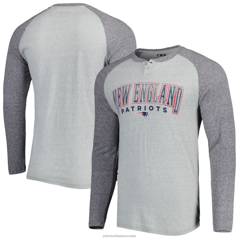Patriots Jersey mężczyźni Concepts sport raglanowy t-shirt henley z długimi rękawami w kolorze szarym melanżowym ledger odzież 6RBB1652