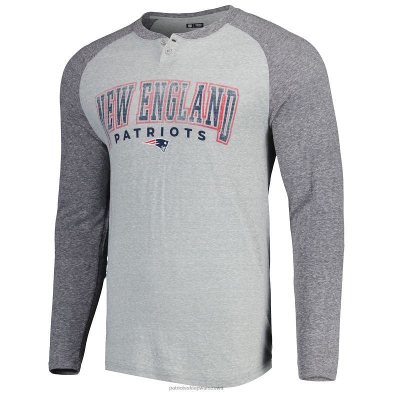 Patriots Jersey mężczyźni Concepts sport raglanowy t-shirt henley z długimi rękawami w kolorze szarym melanżowym ledger odzież 6RBB1652
