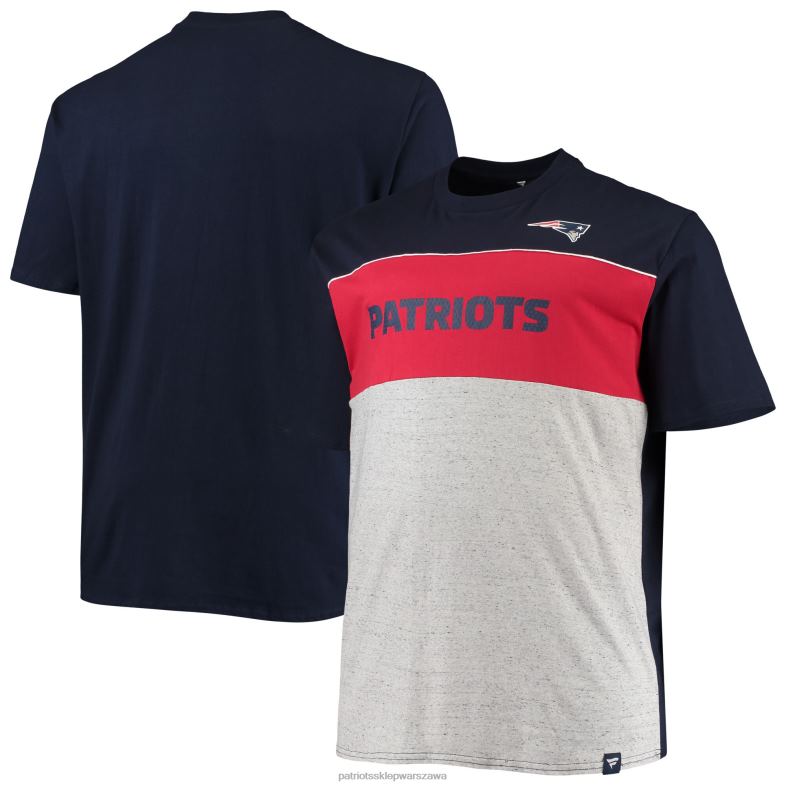 Patriots Jersey mężczyźni Fanatics branded granatowo-szary t-shirt z dużymi i wysokimi blokami kolorów odzież 6RBB1886