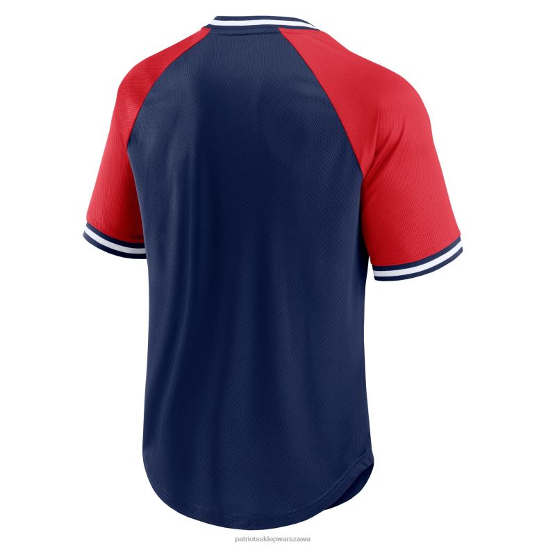 Patriots Jersey mężczyźni Fanatics brandowana granatowo-czerwona koszulka z raglanowym dekoltem w szpic odzież 6RBB1858
