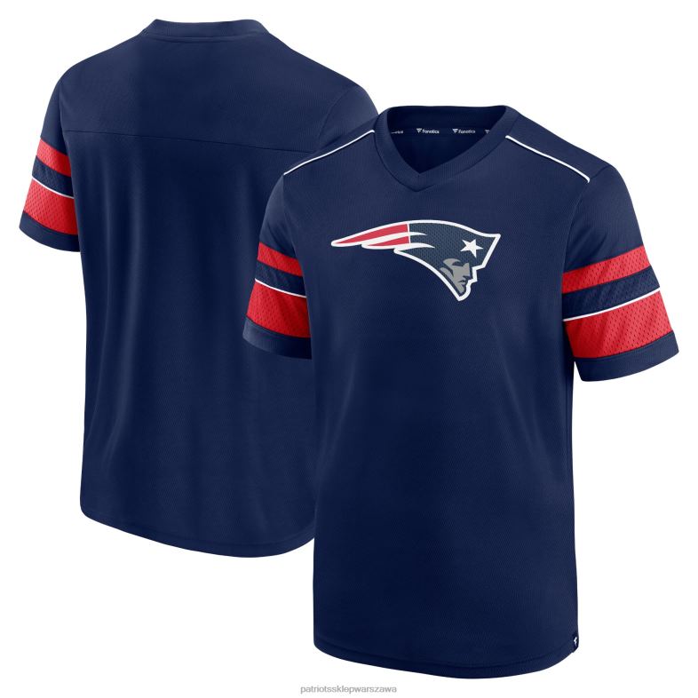 Patriots Jersey mężczyźni Fanatics markowa, granatowa, teksturowana koszulka z dekoltem w serek odzież 6RBB1931