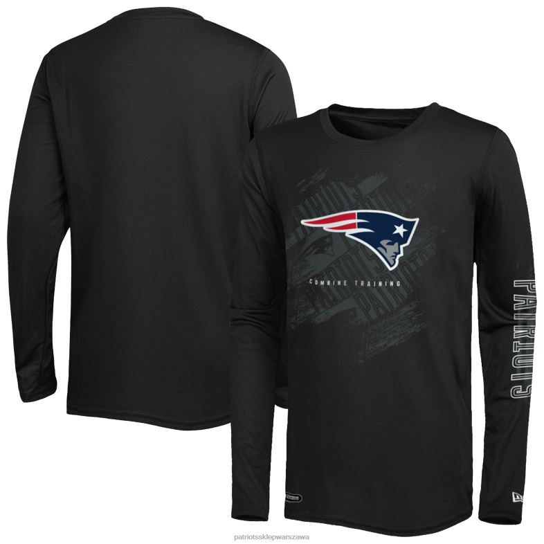 Patriots Jersey mężczyźni New Era łączy w sobie autentyczną czarną koszulkę z długimi rękawami odzież 6RBB1898