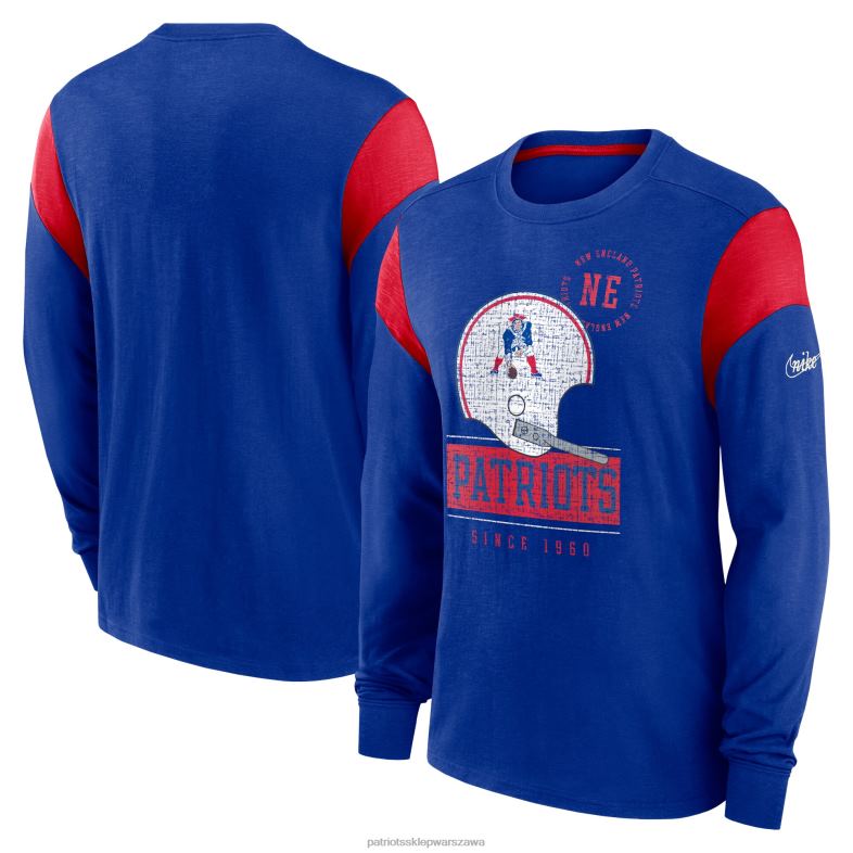 Patriots Jersey mężczyźni T-shirt Nike Heathered Royal Slub Rewind playback z długim rękawem odzież 6RBB1872