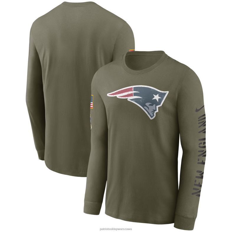Patriots Jersey mężczyźni T-shirt z długim rękawem Nike Olive 2022 Salute to Service odzież 6RBB1793