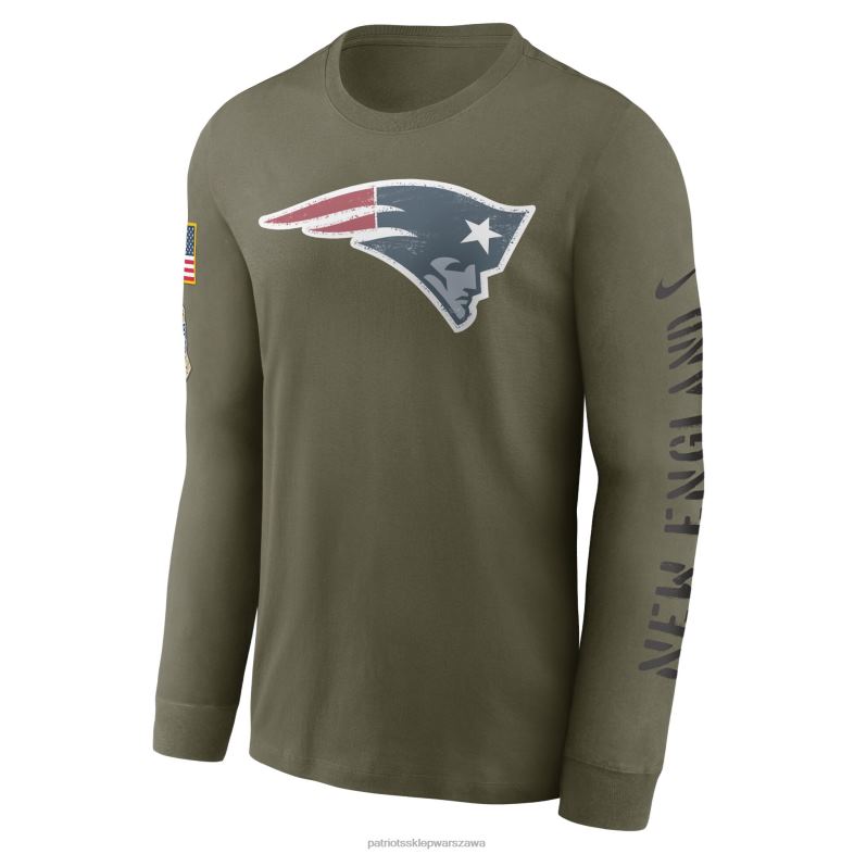 Patriots Jersey mężczyźni T-shirt z długim rękawem Nike Olive 2022 Salute to Service odzież 6RBB1793