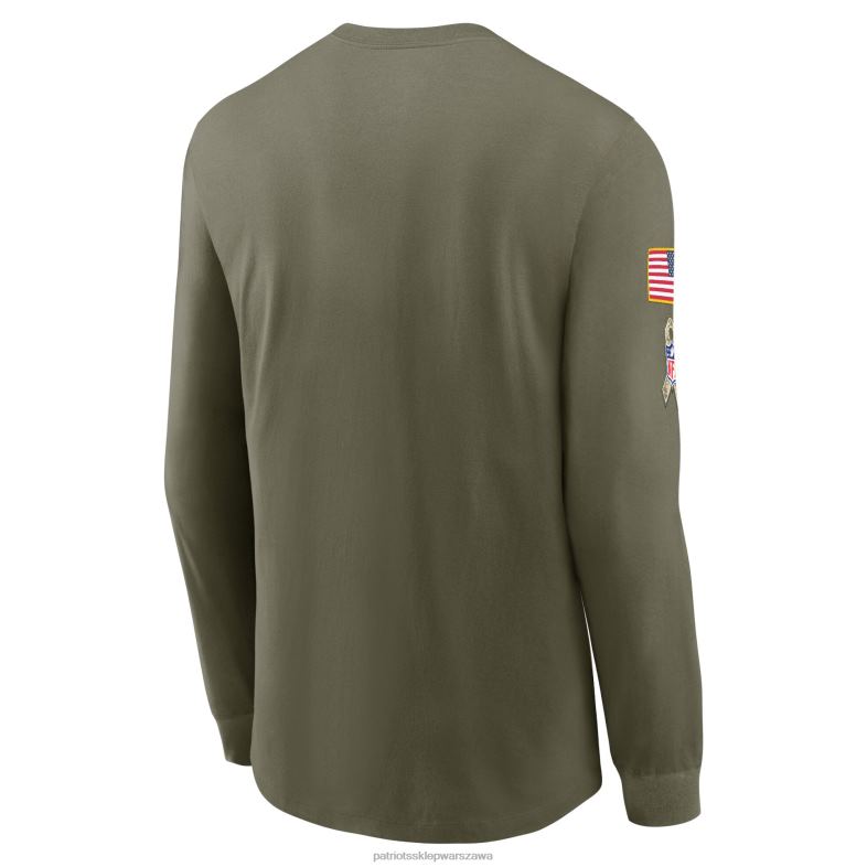 Patriots Jersey mężczyźni T-shirt z długim rękawem Nike Olive 2022 Salute to Service odzież 6RBB1793