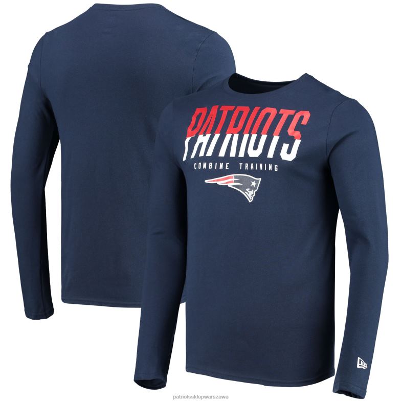 Patriots Jersey mężczyźni T-shirt z długimi rękawami New Era Navy Combine z autentycznym rozcięciem odzież 6RBB2040