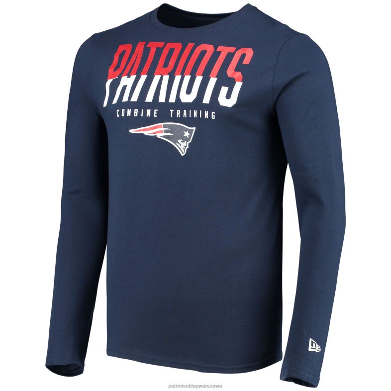 Patriots Jersey mężczyźni T-shirt z długimi rękawami New Era Navy Combine z autentycznym rozcięciem odzież 6RBB2040