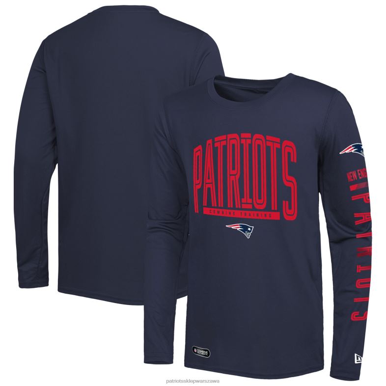 Patriots Jersey mężczyźni T-shirt z długimi rękawami w stylu New Era Navy łączy autentyczny stadion domowy odzież 6RBB2063