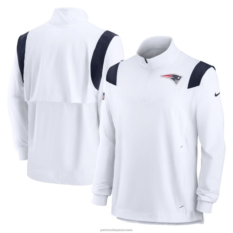 Patriots Jersey mężczyźni biała bluza z długim rękawem i zamkiem błyskawicznym nike sideline coach chevron lockup odzież 6RBB1828