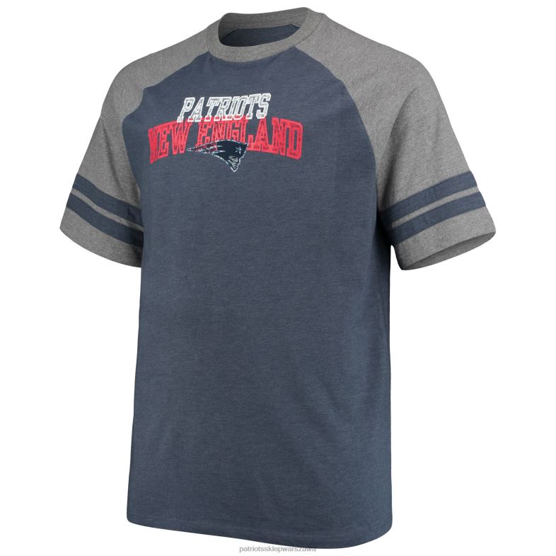 Patriots Jersey mężczyźni fanatics branded granatowo/szary melanżowy raglanowy t-shirt duży i wysoki z dwoma paskami i potrójną mieszanką odzież 6RBB2012