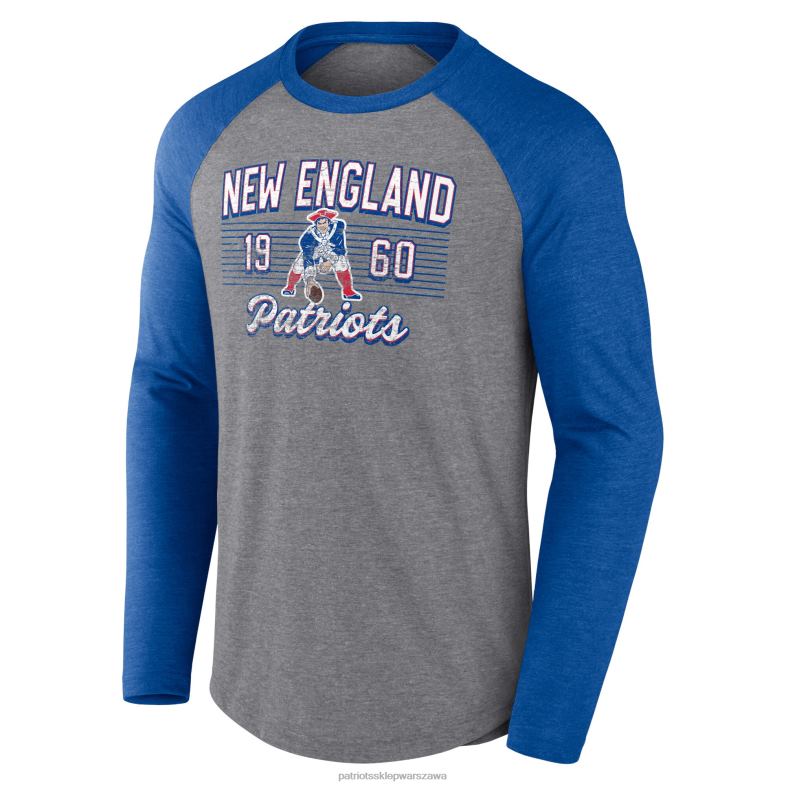 Patriots Jersey mężczyźni fanatics branded melanżowa szarość/melanżowa królewska weekendowa swobodna raglanowa koszulka z długim rękawem odzież 6RBB1921