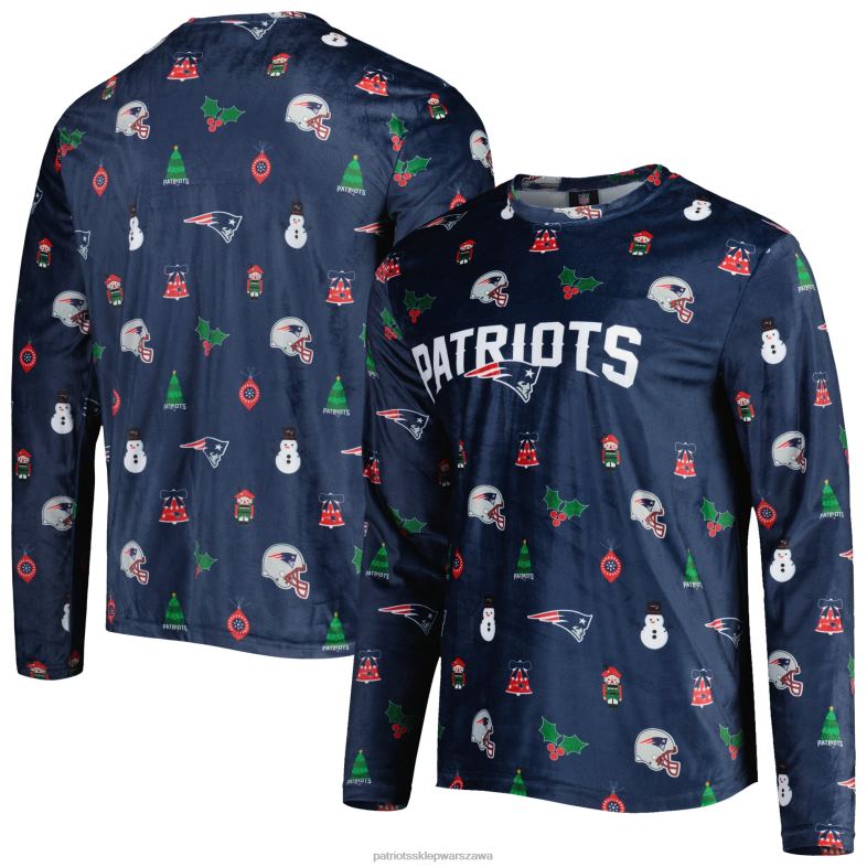 Patriots Jersey mężczyźni foco granatowa wakacyjna koszulka z długim rękawem i powtórzeniem odzież 6RBB1656